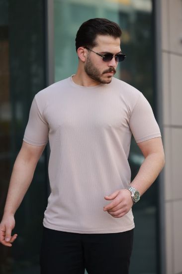 Erkek Kısa Kollu çizgi Kabartma Detaylı T-shirt resmi